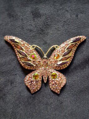 Elegant Crystal Rhinestone Butterfly Refrigerator Magnet Upcycled from Brooches
